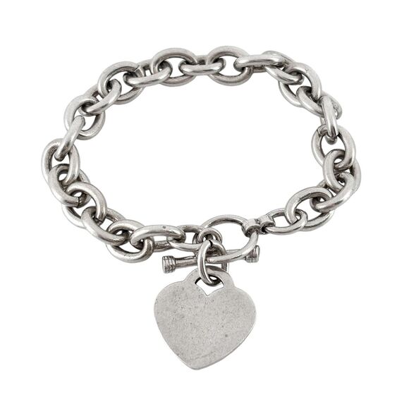 Vintage Jewelry - Vintage Sterling Silver 925 2.2cm Heart Charm Toggle Bracelet 7.5"